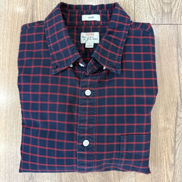 J. Crew Other - J.Crew Shirt Mens Large Black Red Buttonup Slim‎ Fit Checkered Cotton Oxford